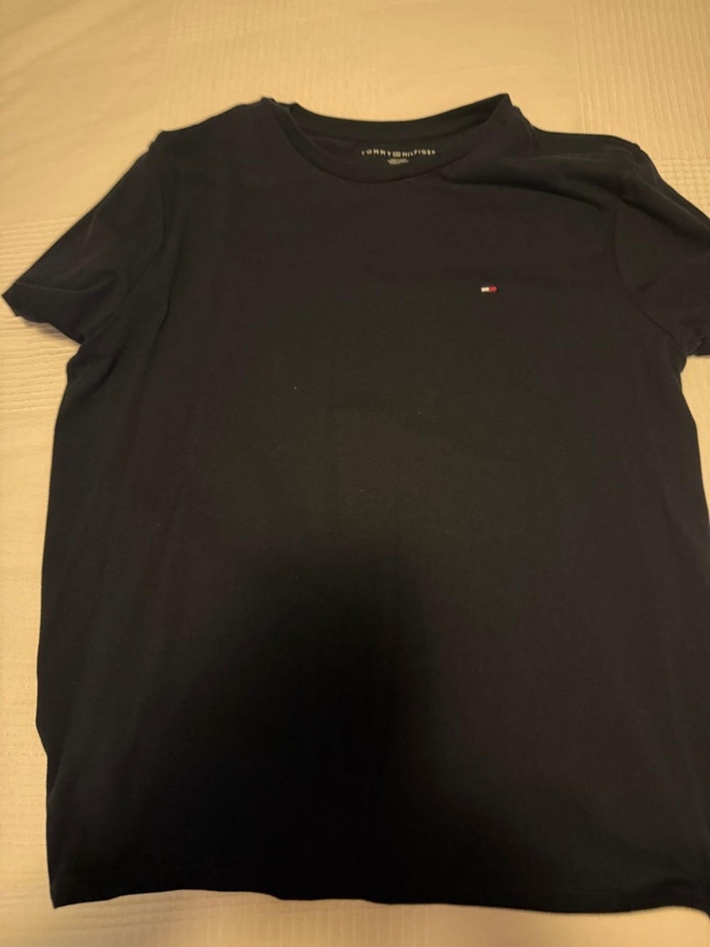 Tommy Hilfiger Men's Black Crewneck Tee with Signature Flag